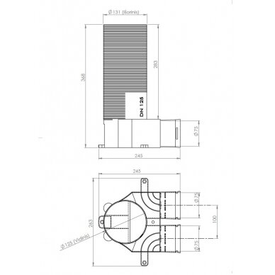 Antistatinė registro dežutė DN125-2x75 plastikinė,  juodos spalvos 1