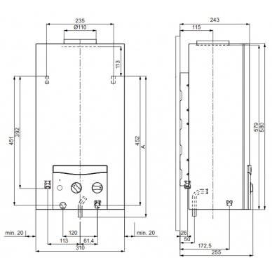 Dujinė karšto vandens šildymo kolonėlė Vaillant MAG mini 114/1 I (H-INT) (gamtinės d., bat. uždegimas) 3