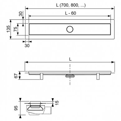 Dušo latako komplektas TECElinus 4in1; 700 su dvipusėm grotelėm "2in1" Steel/Plate 1