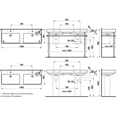 Dvigubas baldinis praustuvas PRO S, 1300x460 mm su 1 skyle maišyt., LCC baltas 1