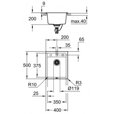 Grohe akmens masės plautuvė K700, 400x500 mm, granito juoda spalva 1