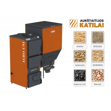 Granulinis katilas 15 kW, komplekte su 15 KW "Zenono" degikliu, 400 l bunkeriu 1