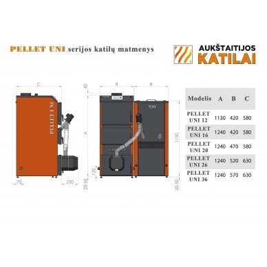 Granulinis katilas 20 kW komplekte su rotac. 20 kW degikliu, sraigtu, 270 l metaliniu bunkeriu 4