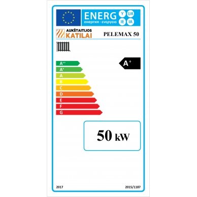 Granulinis katilas 50 kW, komplekte su rotaciniu 36 kW degikliu, 500 l bunkeriu 2