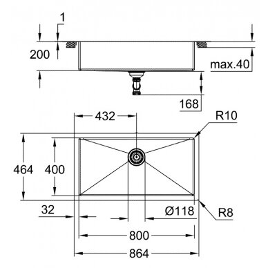 Grohe nerūdijančio plieno plautuvė K700, dubuo 80 x 40 cm 1