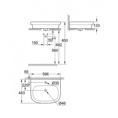 Grohe praustuvas Euro Ceramic, 60 cm, su skyle maišytuvui 1