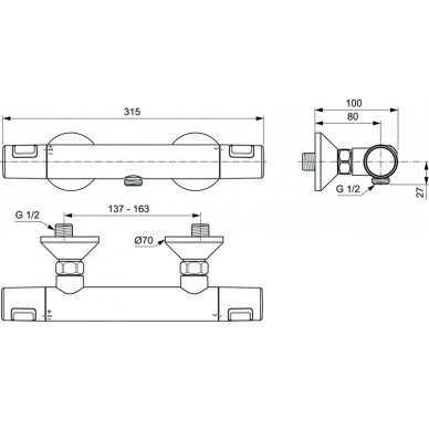 Ideal Standard Ceratherm T25 termostatinis dušo maišytuvas, matinė juoda 1