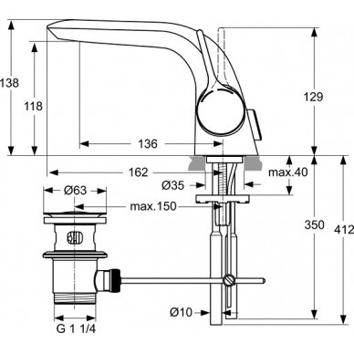 Ideal Standard maišytuvas praustuvui Melange su pajungimo žarnelėmis, su d.v. 3