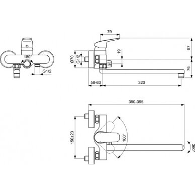 Ideal Standard vonios/dušo maišytuvas CERAFLEX, 320 mm snapas, chromas 1