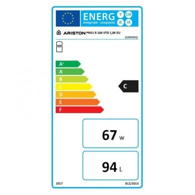 Kombinuotas vandens šildytuvas Ariston PRO1 R, 100VTD, 94l 1.8 kW dešininis 2