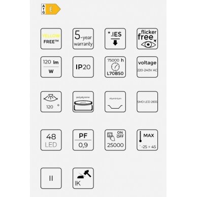 LED šviesos panelė 40W, 60x60cm, 4800lm, 120lm/W, neutraliai balta 4000K, 0-10V valdoma, LED line PRIME 3