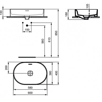 Pastatomas dubuo Ideal Standard Strada II 600x400mm, baltas 1