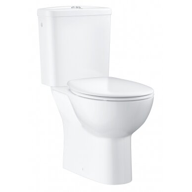 Pastatomas WC puodas Grohe BAU Rimless su bakeliu, dangčiu soft-close, horizontalus išb.