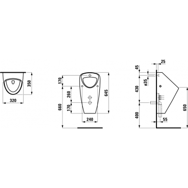 Pisuaras Caprino Plus 320x350x645 mm, be valdymo sist., išorinis vand. įv., kompl. mont. skirtas rink. 8.9280.8, baltas 1