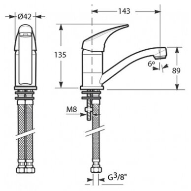 Plautuvės maišytuvas TALAS sukiojamu snapu 143 mm, chromas 1