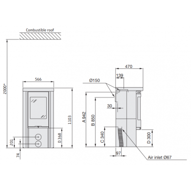 Plieninė krosnelė CONTURA  C520T pilka sp.(798990, 803455) 1