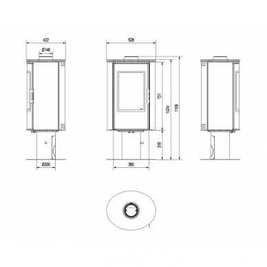 Plieninė krosnelė KOZA AB /S/N/DR Glass 1