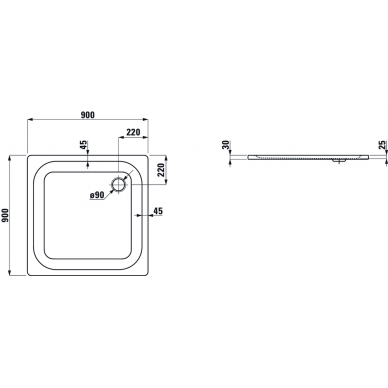 Plieninis dušo padėklas PLATINA 90x90x3 cm, baltas 1