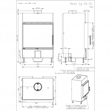 Plieninis židinio ugniakuras Romotop KV HEAT H2N01, stiklo išmatavimai 589x498 mm  1