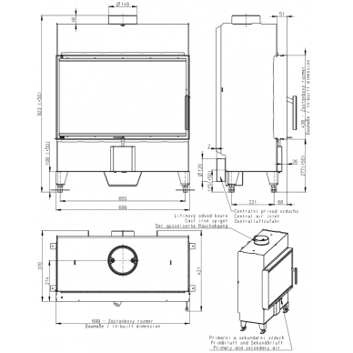 Plieninis židinio ugniakuras Romotop KV HEAT H2P13 70.44.13 (gylis 370mm)  1