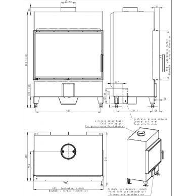 Plieninis židinio ugniakuras Romotop KV HEAT H2Z01 70.50.01 (gylis 490mm)  1