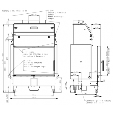 Plieninis židinio ugniakuras su šilumokaičiu ROMOTOP KV HEAT HW2Z01 70.50 1