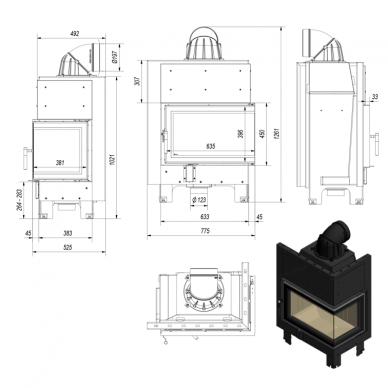 Plieninis židinys MBM P/BS 10kW 4