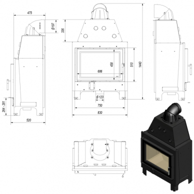 Plieninis židinys MBO 15Kw 4