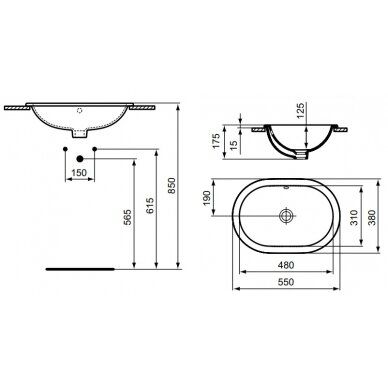 Po stalviršiu montuojamas praustuvas Ideal Standard Connect Oval, 55x38x17,5 cm, baltas 1