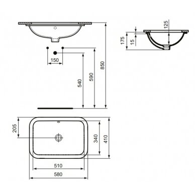 Po stalviršiu montuojamas praustuvas Ideal Standard Rectangular Connect, 58x41x17,5 cm, baltas 2