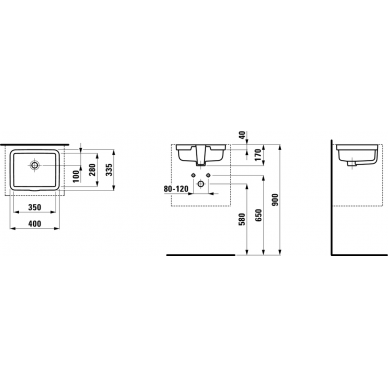 Praustuvas LIVING, 400x335x155 mm, įmontuojamas iš apačios, su nušlifuota apačia, baltas 2