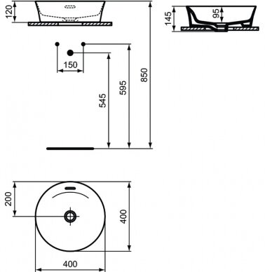 Praustuvas montuojamas ant stalviršio Ideal Standard Ipalyss 40 cm, su perlaja, su dugno vožtuvu, Nude 4