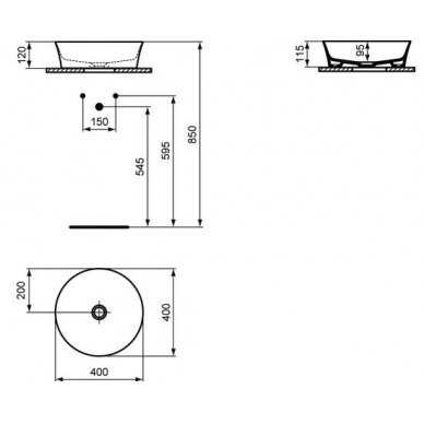 Praustuvas montuojamas ant stalviršio Ideal Standard Ipalyss 40cm, be perlajos, su dugno vožtuvu, Kashmir 1