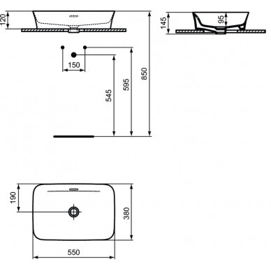 Praustuvas montuojamas ant stalviršio Ideal Standard Ipalyss 55x38 cm, su perlaja, su dugno vožtuvu, Kashmir 5