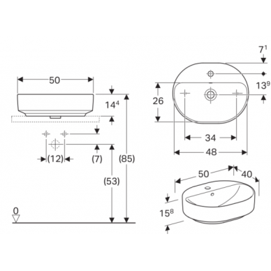 Praustuvas pastatomas VariForm 50 cm, elipsės formos, baltas 1