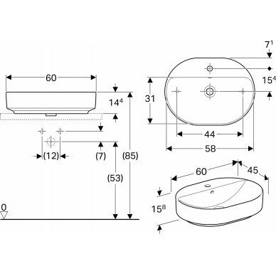 Praustuvas pastatomas VariForm 60 cm, elipsės formos, baltas 1