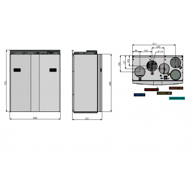 Rekuperatorius ENSY InoVent AHU-200V vert. kair.p. 260m³/h. Komplekte valdiklis su WI-FI 3