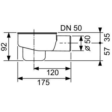Sifonas dušo latakui, montavimo H 120mm, DN50; pralaidumas 0,8l/s. 1