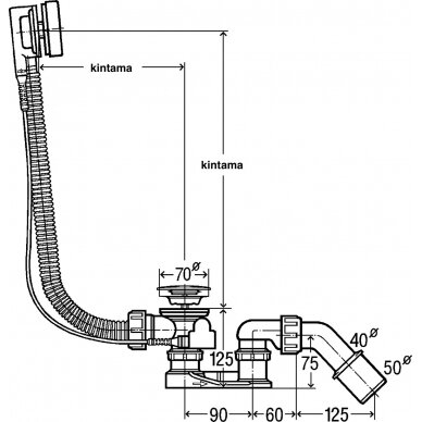 SIMPLEX Vonios sifonas su vandens perpylimo sistema 40/50 1