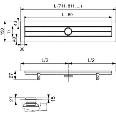 TECEdrainline tiesus NP dušo latakas su Seal System sandarinimo juosta, L-70 cm 1