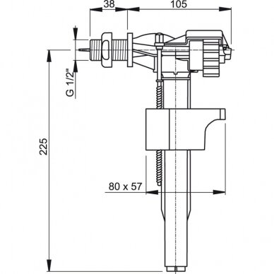 WC prileidimo mechanizmas AlcaPlast, Šoninio pajungimo, 1/2 1